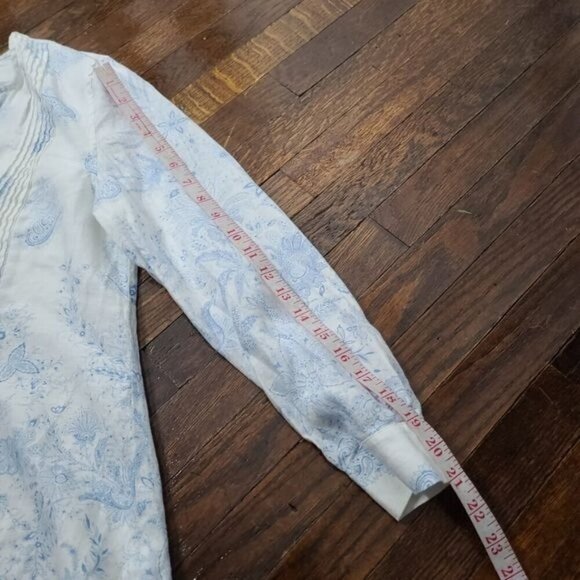 Soft Surroundings White Blue Paisley Floral Button Down Linen Shirt Coastal - Picture 5 of 11